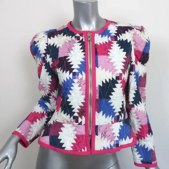 Isabel Marant Etoile Quilted Patchwork Jacket Hafileal Pink/Multi Size 38 NEW - Picture 1 of 7